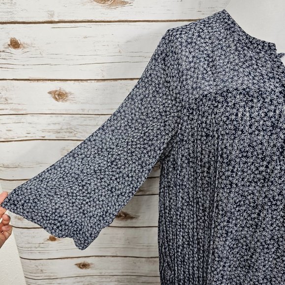 Avec Les Filles Sz S Microfloral Printed Pleated Shirt Flowy Shift Dress - Picture 5 of 16